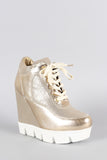 Dollhouse Metallic Lug Sole High Top Wedge Sneaker