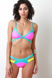 Strappy Neon Panel Bikini Set