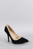 Wild Diva Lounge Nubuck Pyramid Studded Pointy Toe Pump