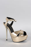 Qupid Metallic Crisscross Ankle Strap Heel