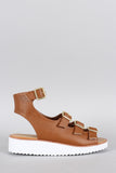 Bamboo Multi-Buckle Strap Wedge Sandal