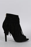 Suede Fringe Peep Toe Bootie