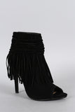 Suede Fringe Peep Toe Bootie