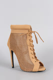 Qupid Mesh Lace Up Booties