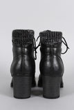 Bamboo Sweater Cuff Combat Lace Up Ankle Boots