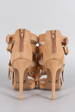 Qupid Double Buckle Falling Fringe Peep Toe Heel