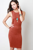 Suede Scooped Sides Midi Dress