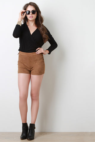 Side Lace Up Vegan Suede Shorts