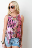 Tie Dye Fringe Asymmetrical Sleeveless Top