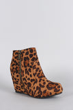 Bamboo Leopard Round Toe Wedged Booties