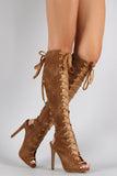 Corset Lace Up Cutout Peep Toe Stiletto Knee High Boot