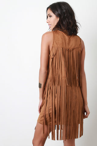 Suede Tiered Fringe Mini Dress