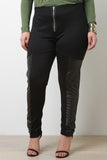 Perforated Vegan Leather Panel Pants