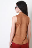 Suede Mock Neck Sleeveless Top