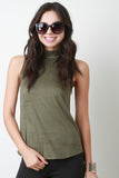 Suede Mock Neck Sleeveless Top