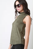 Suede Mock Neck Sleeveless Top