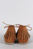 Bamboo Suede Round Toe Fringe Lace Up Moccasin Flat Booties