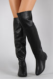 Bamboo Vegan Leather Zipper Collar Knee High Boot