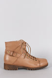 Bamboo Round Toe Combat Lace Up Flat Ankle Boots