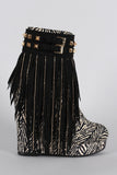 Tribal Studded Suede Chain Fringe Platform Wedge Bootie