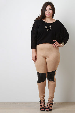 Vegan Leather Patch Suede Leggings