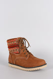 Liliana Fair Isle Fleece Lace Up Flat Booties