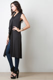 Ribbed Drape Open Front Longline Vest