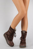 Qupid Vegan Leather-Shearling Snow Lace Up Boots