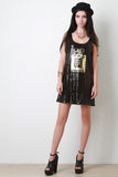 Perfume Graphic Sleeveless Sequined Dress