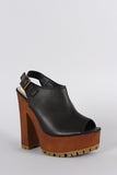 Bamboo Lug Platform Chunky Heel Peep Toe Mule