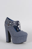 Dollhouse Denim Mary Jane Cutouts Platform Chunky Pump