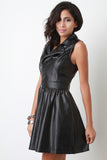 Vegan Leather Zipper Sleeveless Skater Dress