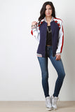 Laced Striped Zip Up Bomber Jacket