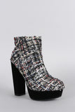 Bamboo Tweed Sequin Chunky Heeled Platform Ankle Boots