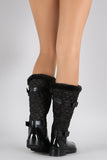 Bamboo Quilted Fur Cuff Mid Calf Rain Boots