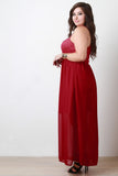 Suede Sweetheart Cross-Back Chiffon Maxi Dress