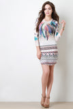 Feather and Geo Print Long Sleeve Dress