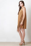 Slanted Fringe Suede Shift Mini Dress