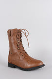 Round Toe Lace Up Combat Mid Calf Boots