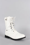 Round Toe Lace Up Combat Mid Calf Boots