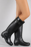 Rubber Buckle Round Toe Knee High Rain Boots