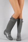 Rubber Buckle Round Toe Knee High Rain Boots