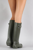 Rubber Buckle Round Toe Knee High Rain Boots