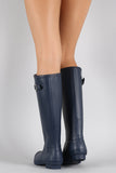 Rubber Buckle Round Toe Knee High Rain Boots