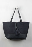 Reversible Suede And Leather Tassel Tote Bag