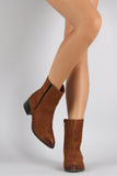 Qupid Elasticized Suede Pointy Toe Cowgirl Ankle Boots