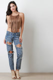 Vegan Suede Fringe Sleeveless Crop Top