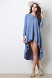 Jersey Knit Long Sleeves Raw High Low Dress