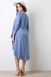 Jersey Knit Long Sleeves Raw High Low Dress