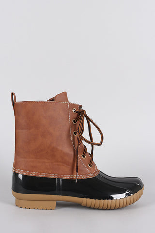 Contrast Lace Up Duck Ankle Boots